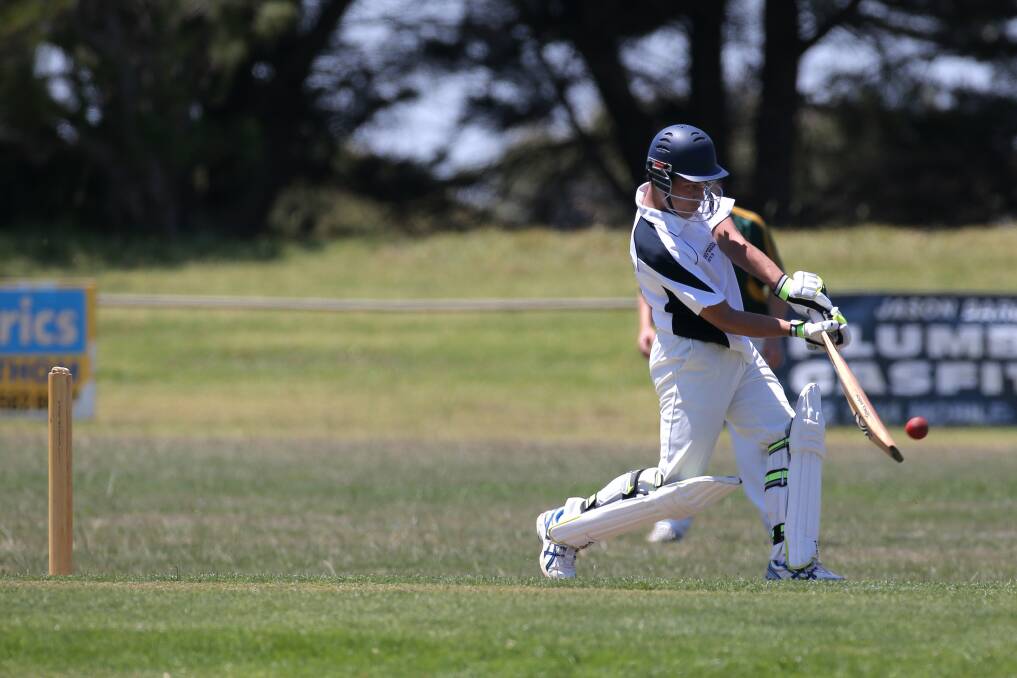 Rescue mission: Warrnambool Gold batsman Adam Sell hits out in his unbeaten score of 75 against West Wimmera at Dennington.