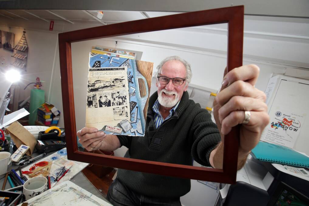 John Davis is an artist working on a piece for their exhibition "Meet me at the Atomic Cafe" of art inspired by the 1950s at Whale Bone Gallery in Port Fairy. 