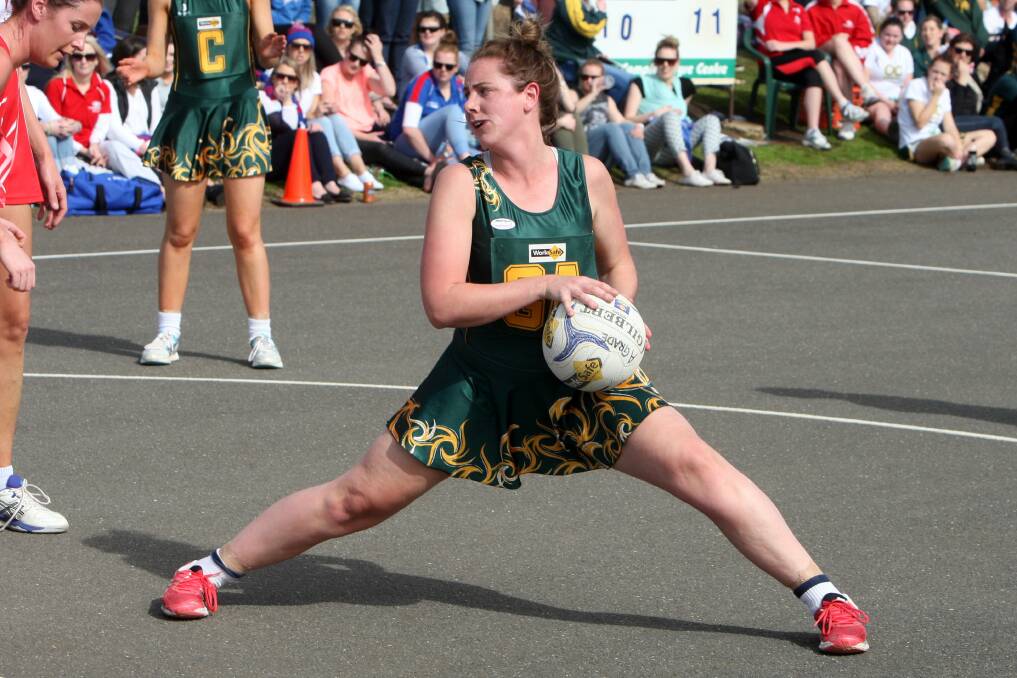Old Collegians goal attack Sophie Ballinger in the A Grade Netball WDFNL Preliminary Finals at Reid Oval last weekend.  Picture: DAVE LANGLEY