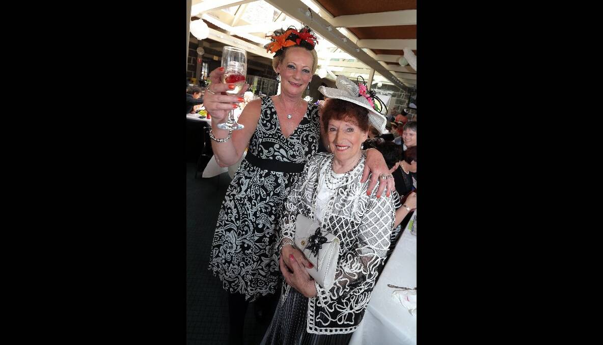 Sue O'Keefe (left) and Dorothy Church at the Melbourne cup fund-raiser at the Port Fairy Star of the West Hotel, which raised money for the town's hospital.
