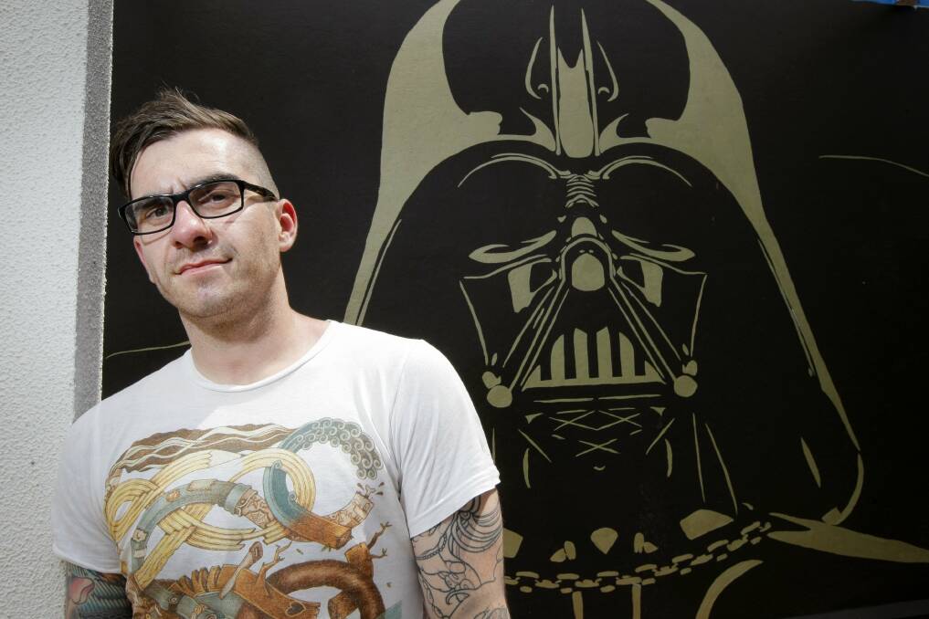 Warrnambool artist Nathan Pye has painted a Darth Vader mural on the WAG's outside wall.