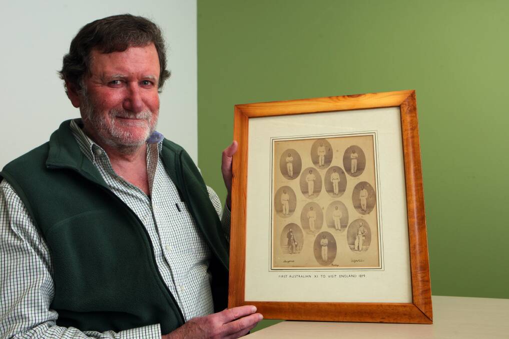 David Leavold from Glen Iris in Melbourne with a picture of the First Australian Cricket Team to visit England. Picture:LEANNE PICKETT