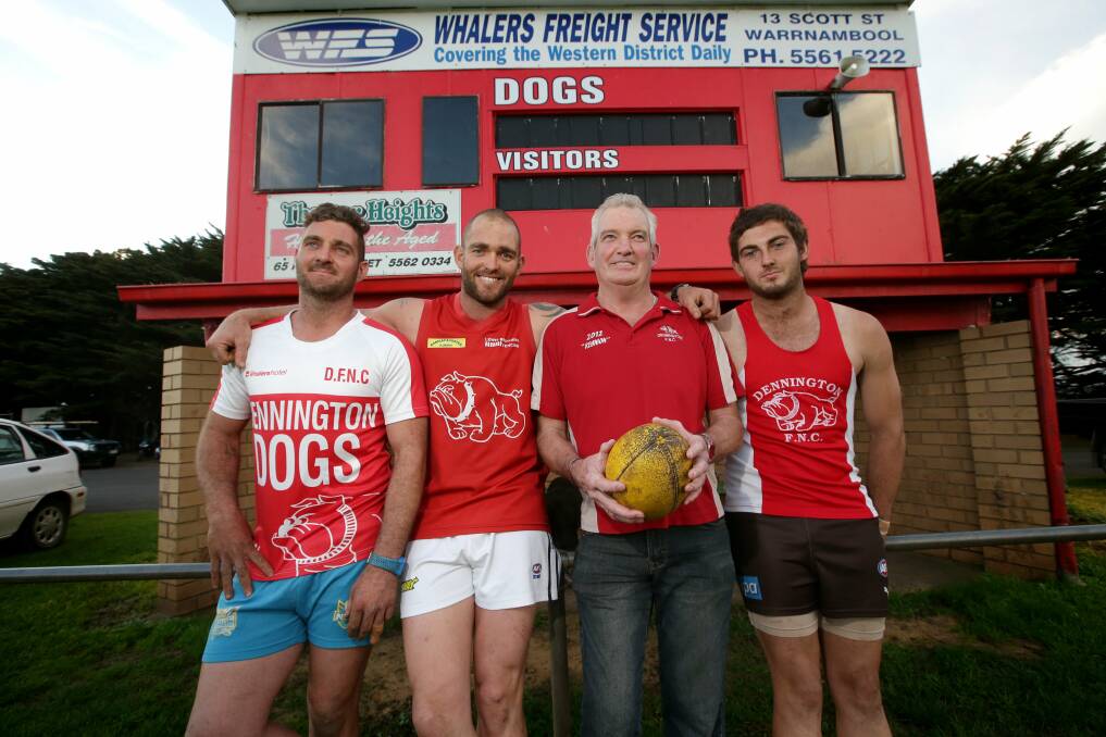 Dennington football training, pictured are the Lewis's Sam, Darcy, Geoff, and Jesse. Picture: AARON SAWALL