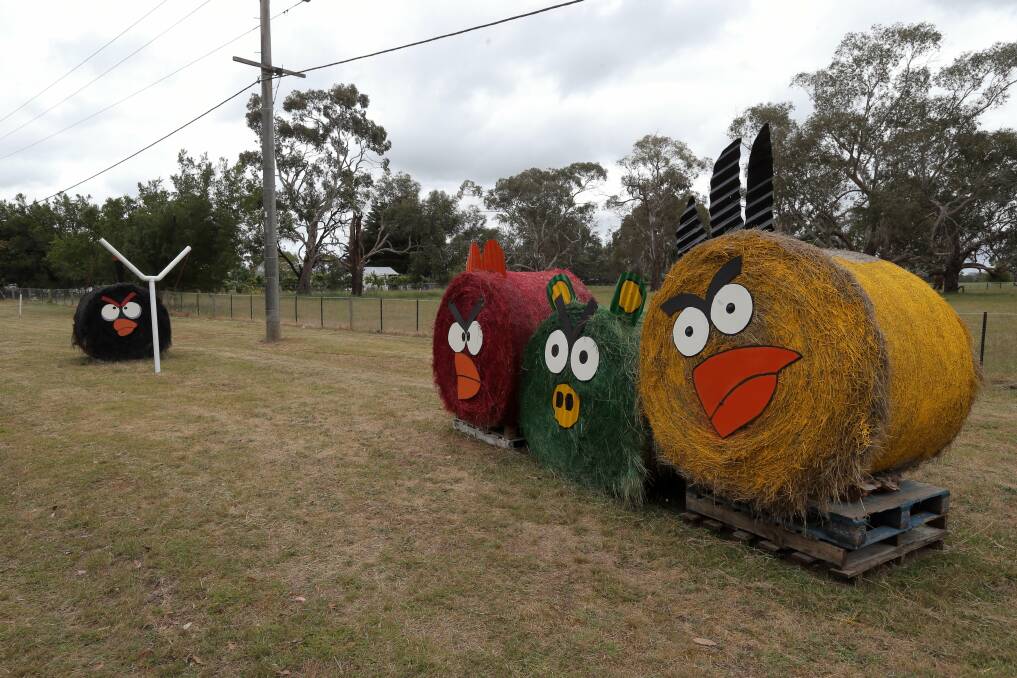 An Angry Birds-inspired hay bale display at the Tarrington 2012 Laternen Festival.