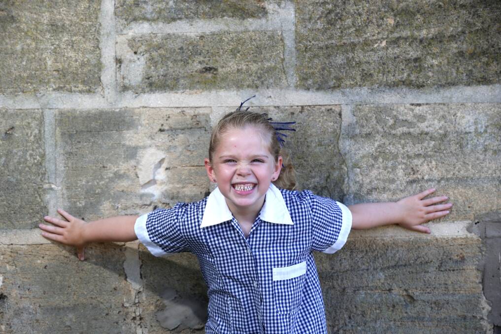 Reagan Habel, 5, is starting school at Hawkesdale P-12. Picture: VICKY HUGHSON