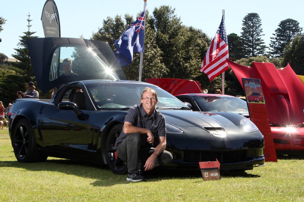 David Kennedy from Hoppers Crossing with his 2012 Corvette at The Corvettes Club of Warrnambool Owners Club display at Lake Pertobe in Warrnambool.  Picture:LEANNE PICKETT