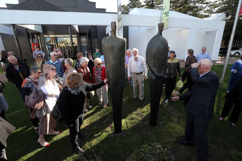 The unveiling of Warrnambool Art Gallery's new sculptures The Guardians on Saturday.