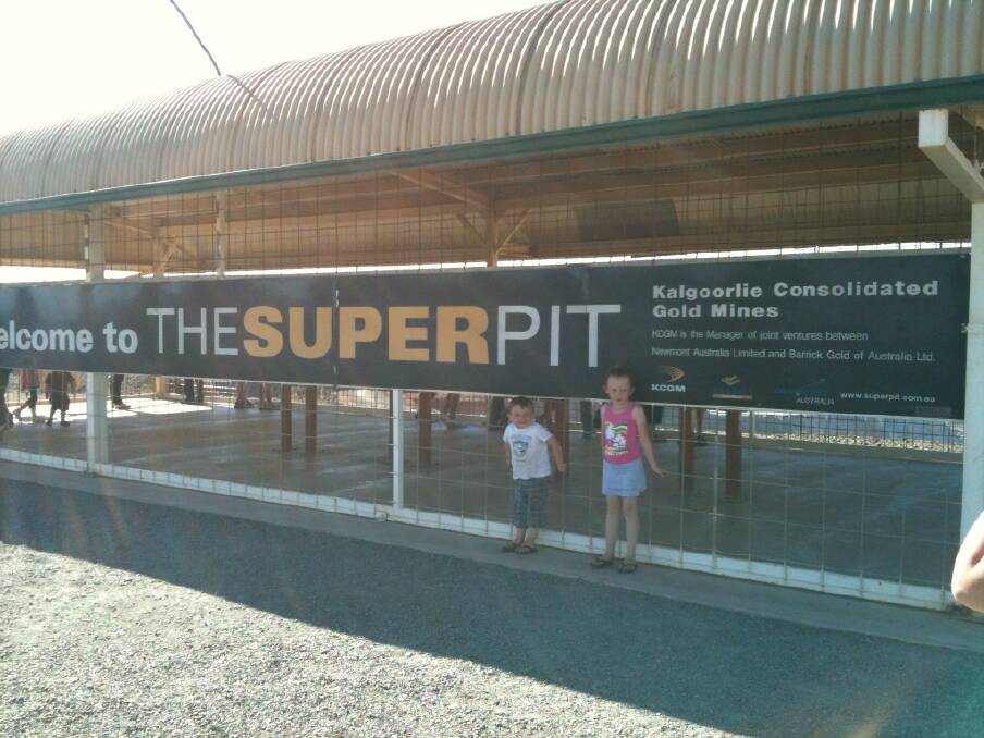 Darren Carter's children at the Super Pit in Kalgoorlie.