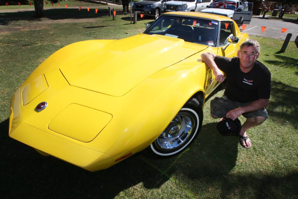 Peter Keogh with his 1972 Corvette at The Corvettes Club of Warrnambool Owners Club display at Lake Pertobe in Warrnambool.  Picture:LEANNE PICKETT