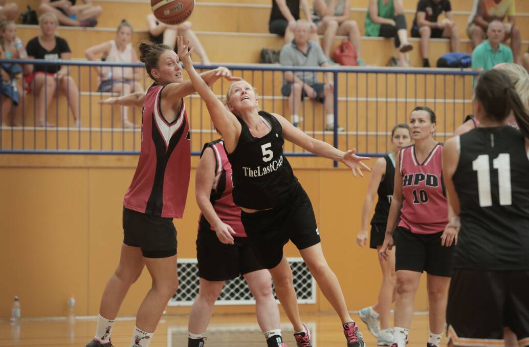 The Last Coach's Cristy McCluskey faces HPD in the womans B grade final of the Seaside Basketball Carnival Grand finals at The Arc. Picture: ANGELA MILNE