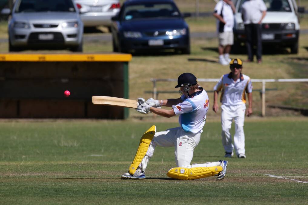 Korey Howlett from Woodford faces a Portland delivery in the Sungold Twenty 20 quarter finals at Davidson Oval. Picture: AARON SAWALL