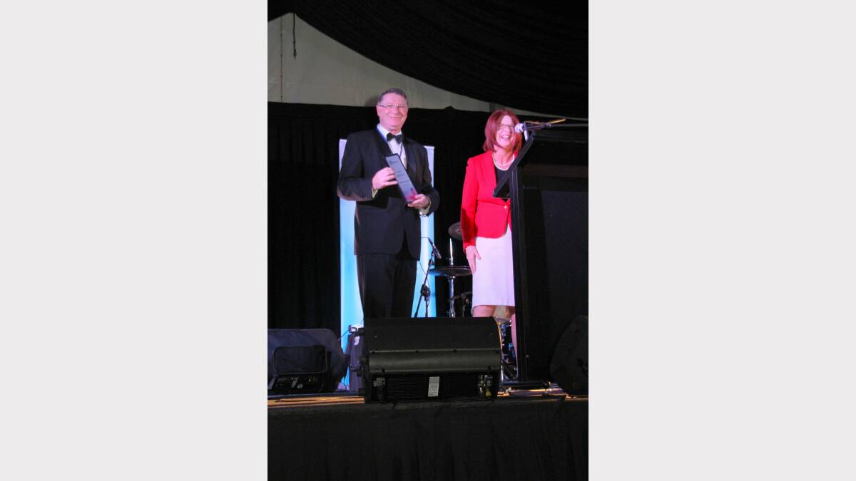 Premier Denis Napthine with Alison Elliott as former prime minister Julia Gillard. PHOTO: Les Lockland.