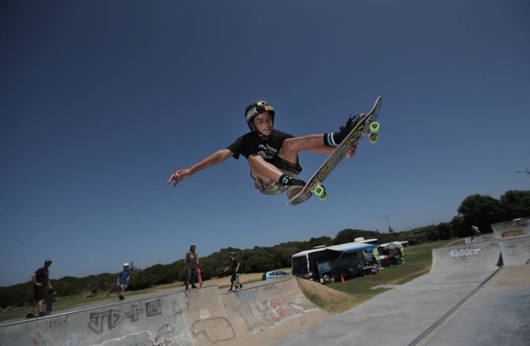 Under 16 skate competition winner Simon Dunn, 13, from Geelong. 
