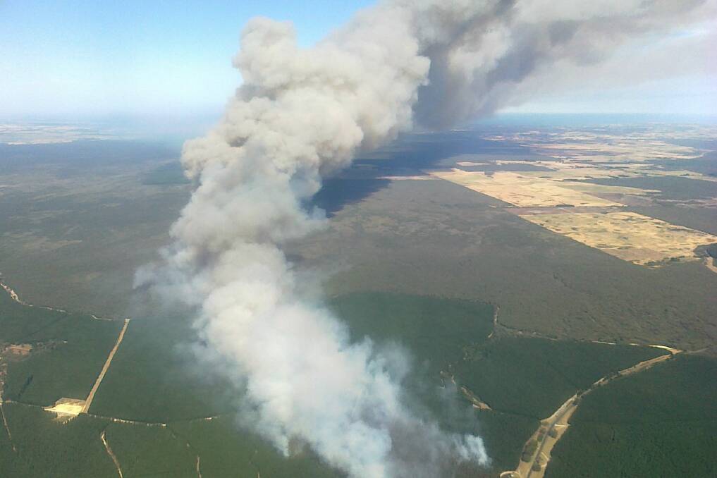 The  Department of Sustainability and Environment took this aerial photo of the Kentbruck Portland-Nelson Road fire.