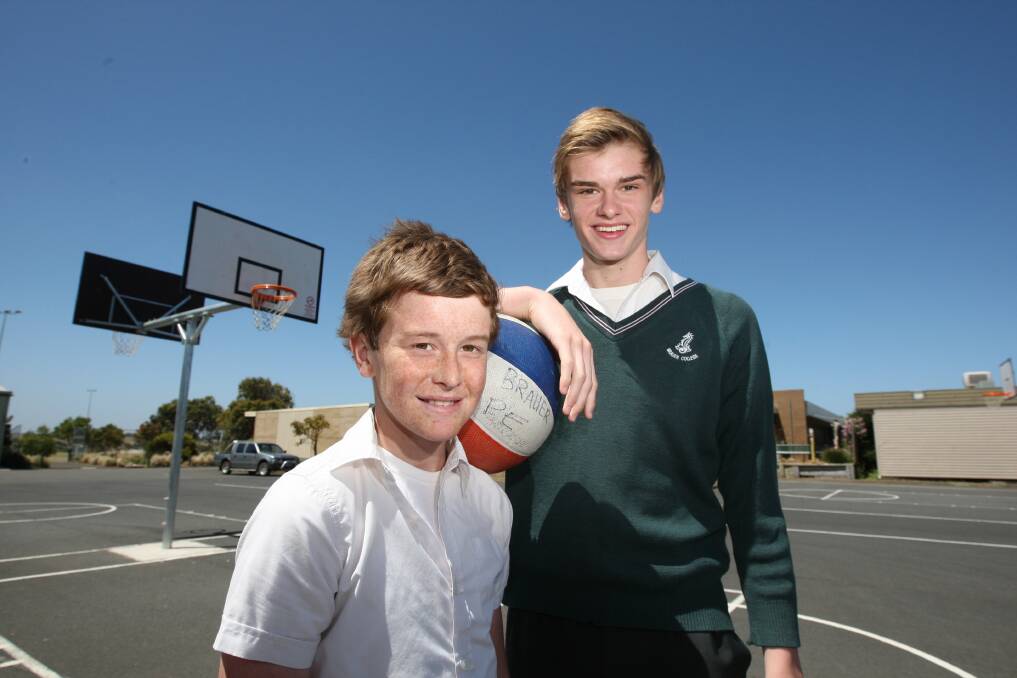 Brauer College under 17 division 2 players Billy Hancocks, 14 (front), and Jeremy Bolden, 15, were at opposite ends of the size spectrum in the side that won gold at the Australian Schools Championship.
