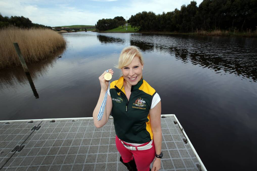 Kathryn Ross, pictured at the Merri River, back from World Rowing Championships where she won gold. Picture DAMIAN WHITE