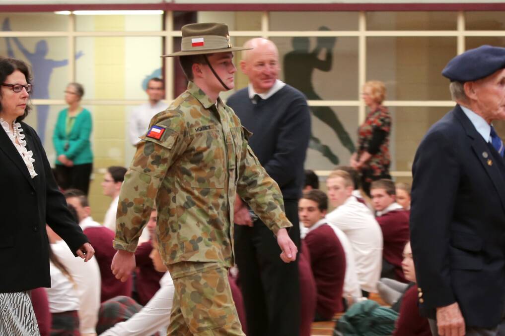 Private Jack McKenzie, former Brauer College student, at the school's Remembrance Day ceremony. Picture: ROB GUNSTONE