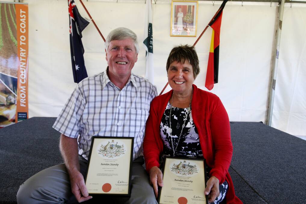 Australian Citizenship recipients from Rosebrook Roy Carson, originally from Northern Ireland, and Linda Carson, originally from England. 