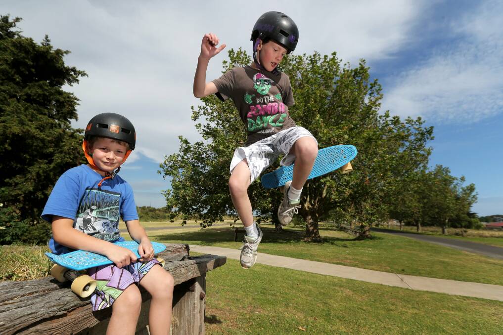 Brothers Ashley, 8, (left and Rudi McCall, 9, are petitioning Moyne Shire Council for a skate park to be built in Koroit.